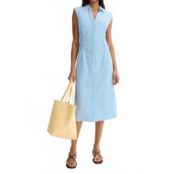 NEW DEREK LAM 10 CROSBY nera sleeveless shirt dress in dusk blue white